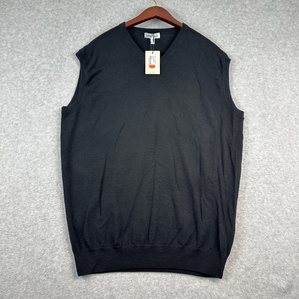 Peter Millar Crown V-Neck Sweater Vest Mens Medium Black Merino Wool